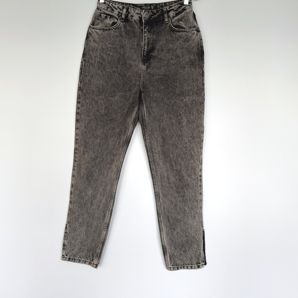 Nasty Gal Jeans Women 6 Black Good Acid Wash High Rise Straight Leg Side Slit